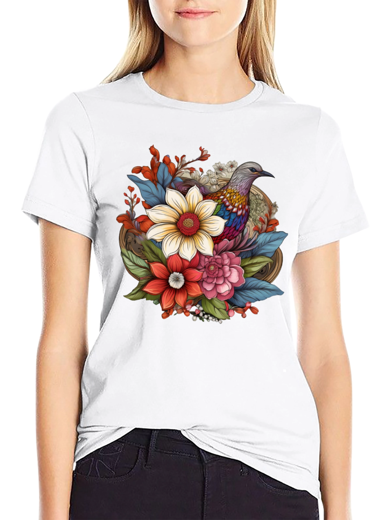 Floral Bird Graphic Tee - Stylish Comfort