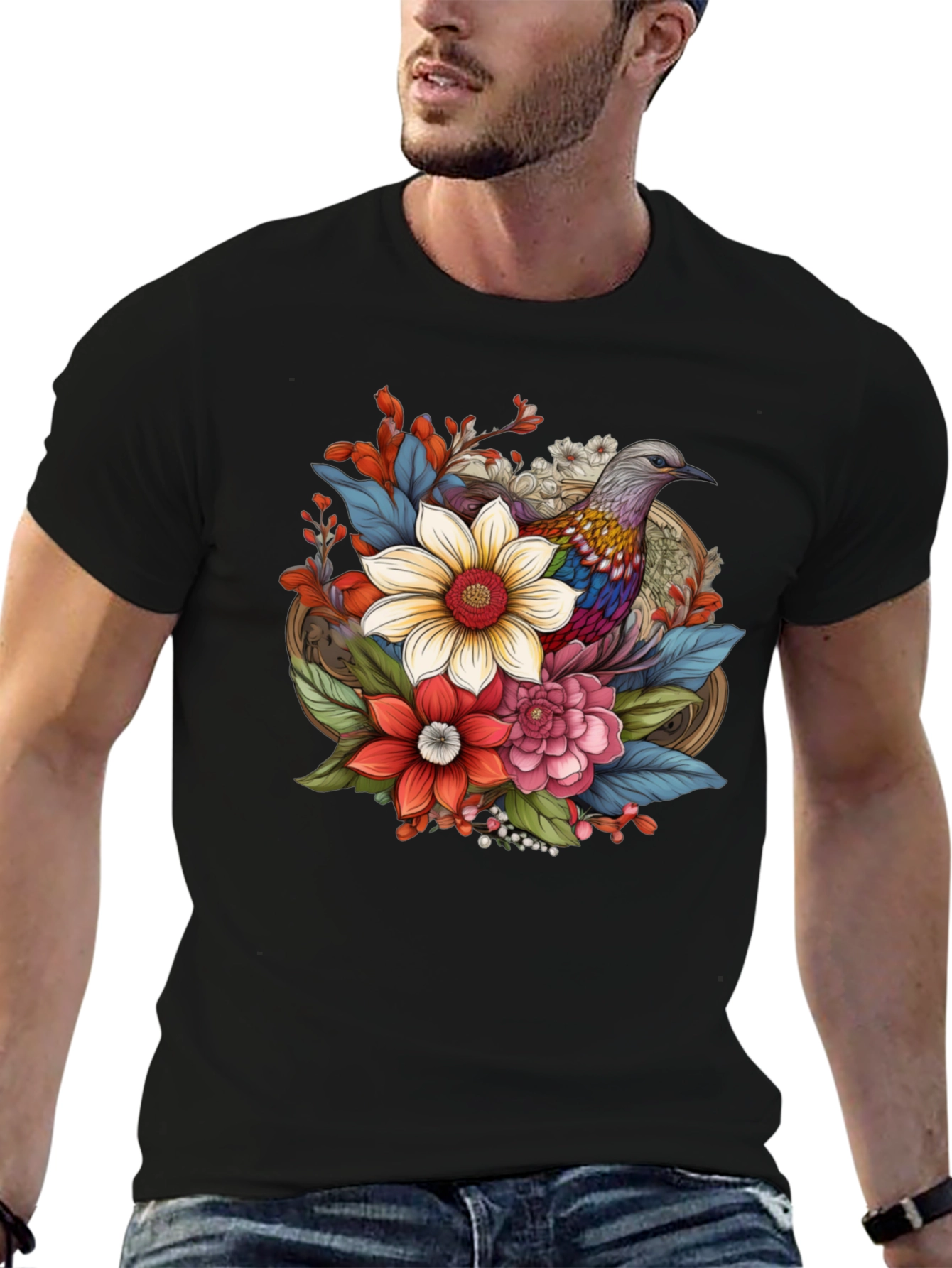 Floral Bird Graphic Tee - Stylish Comfort