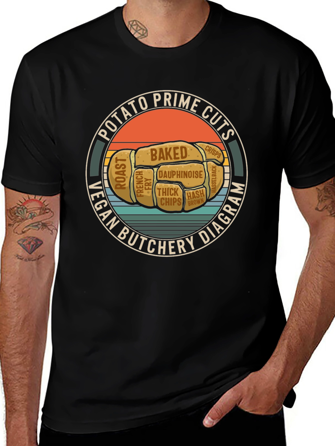 Vegan Potato Prime Cuts Black Graphic T-Shirt