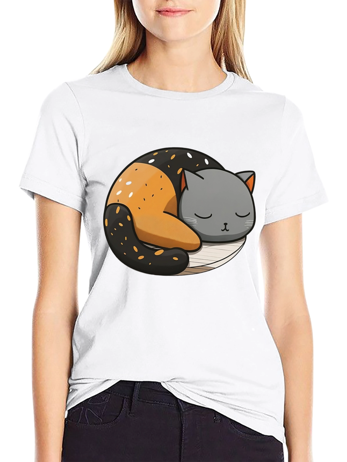 Cute Sleeping Cat Yin Yang Graphic Tee