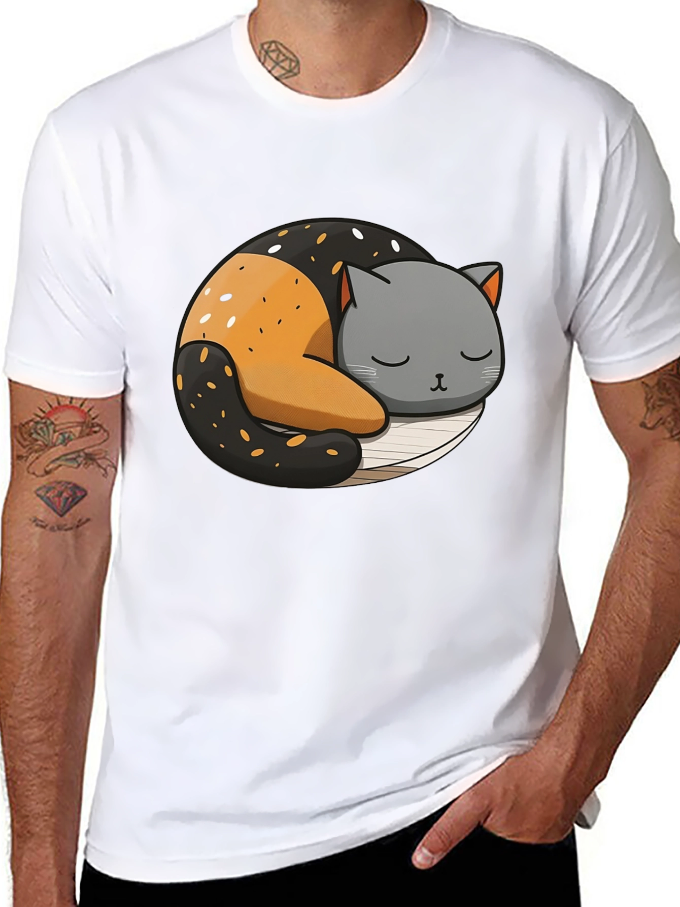 Cute Sleeping Cat Yin Yang Graphic Tee