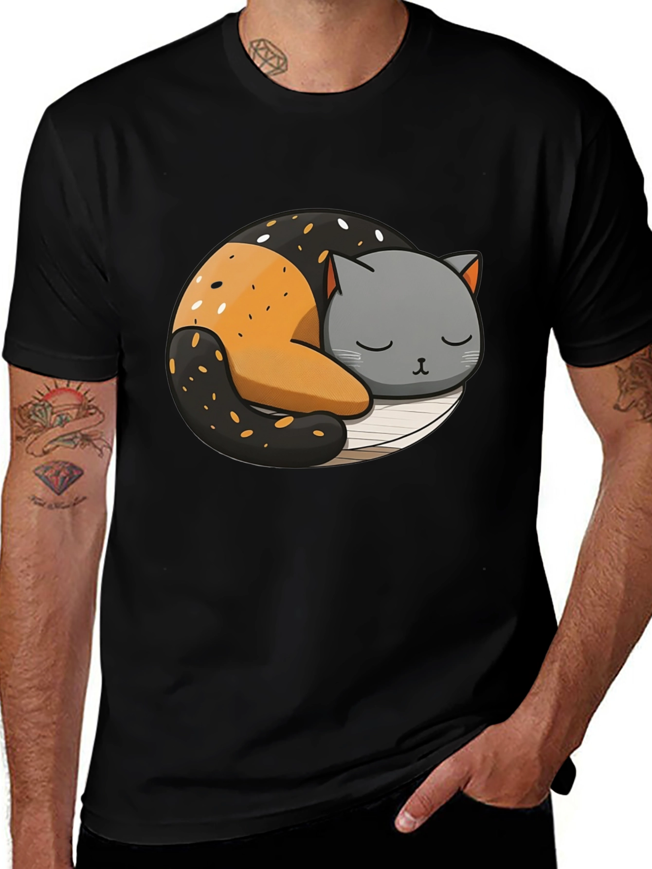 Cute Sleeping Cat Yin Yang Graphic Tee
