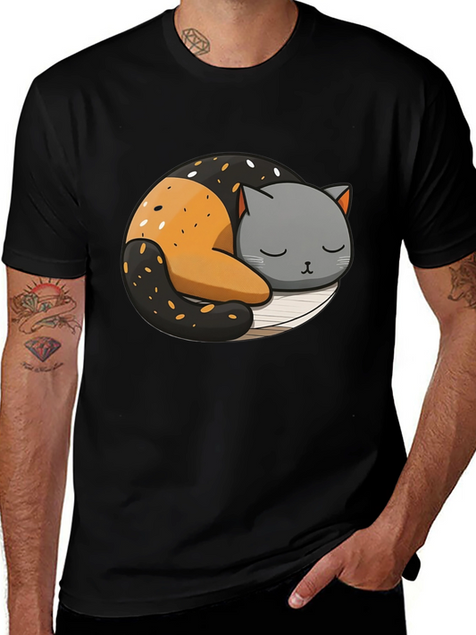 Cute Sleeping Cat Yin Yang Graphic Tee