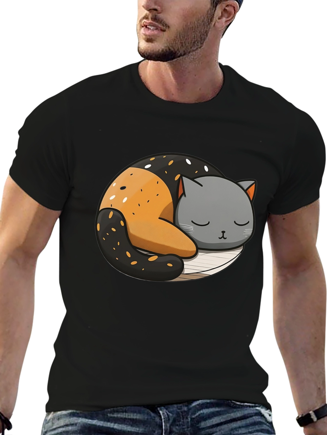 Cute Sleeping Cat Yin Yang Graphic Tee