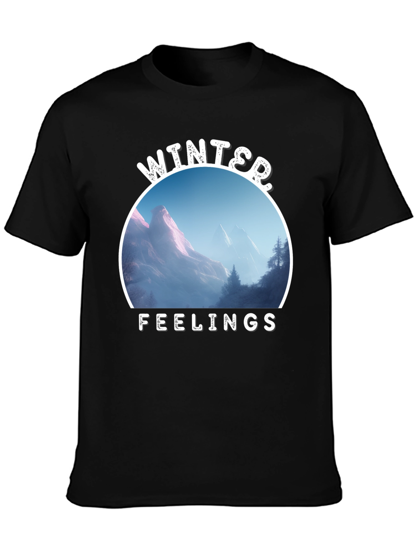 Winter Feelings Mountain Scene Black Tee