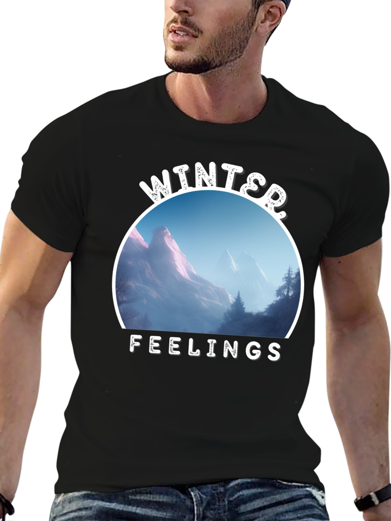 Winter Feelings Mountain Scene Black Tee