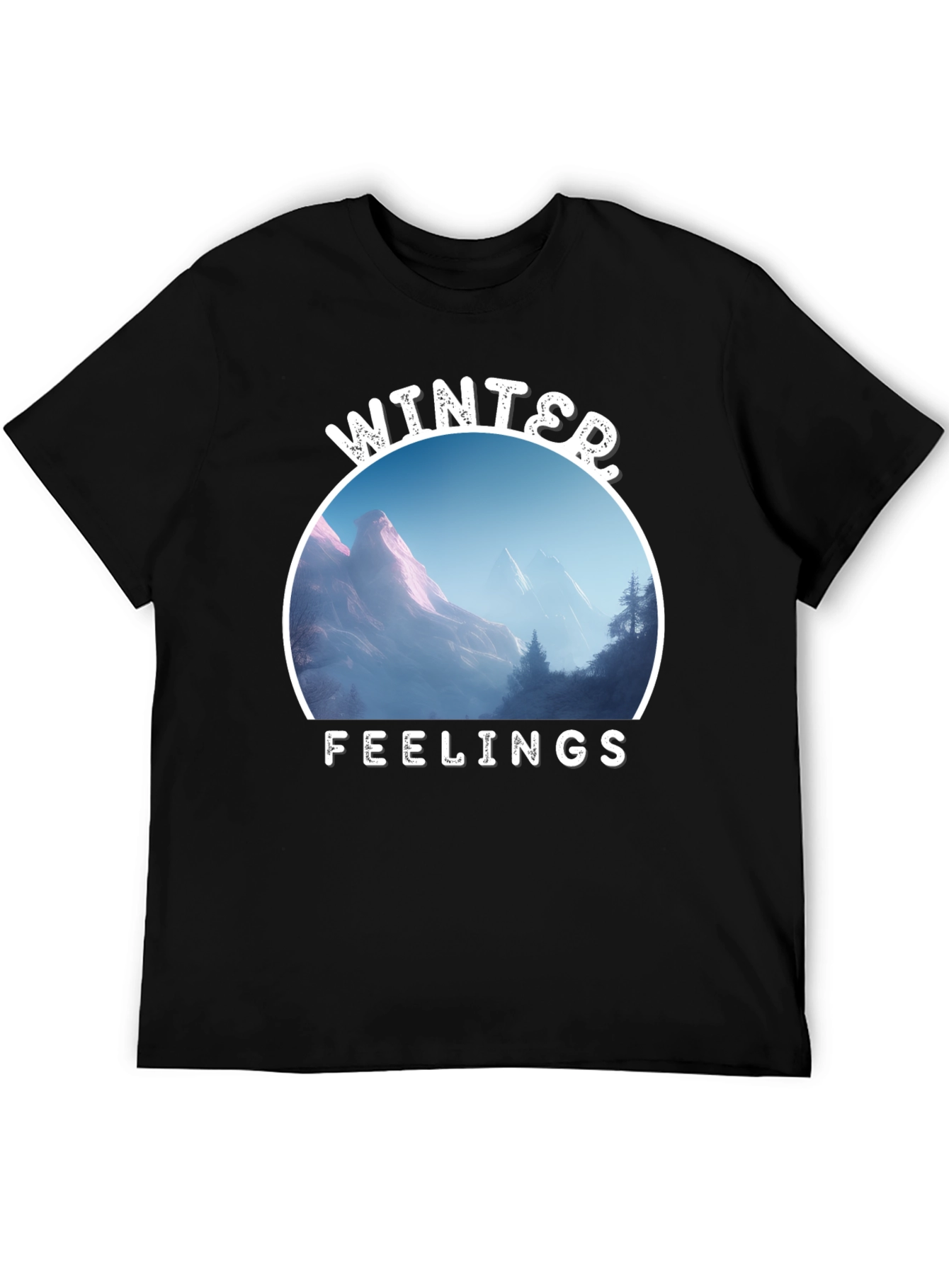 Winter Feelings Mountain Scene Black Tee