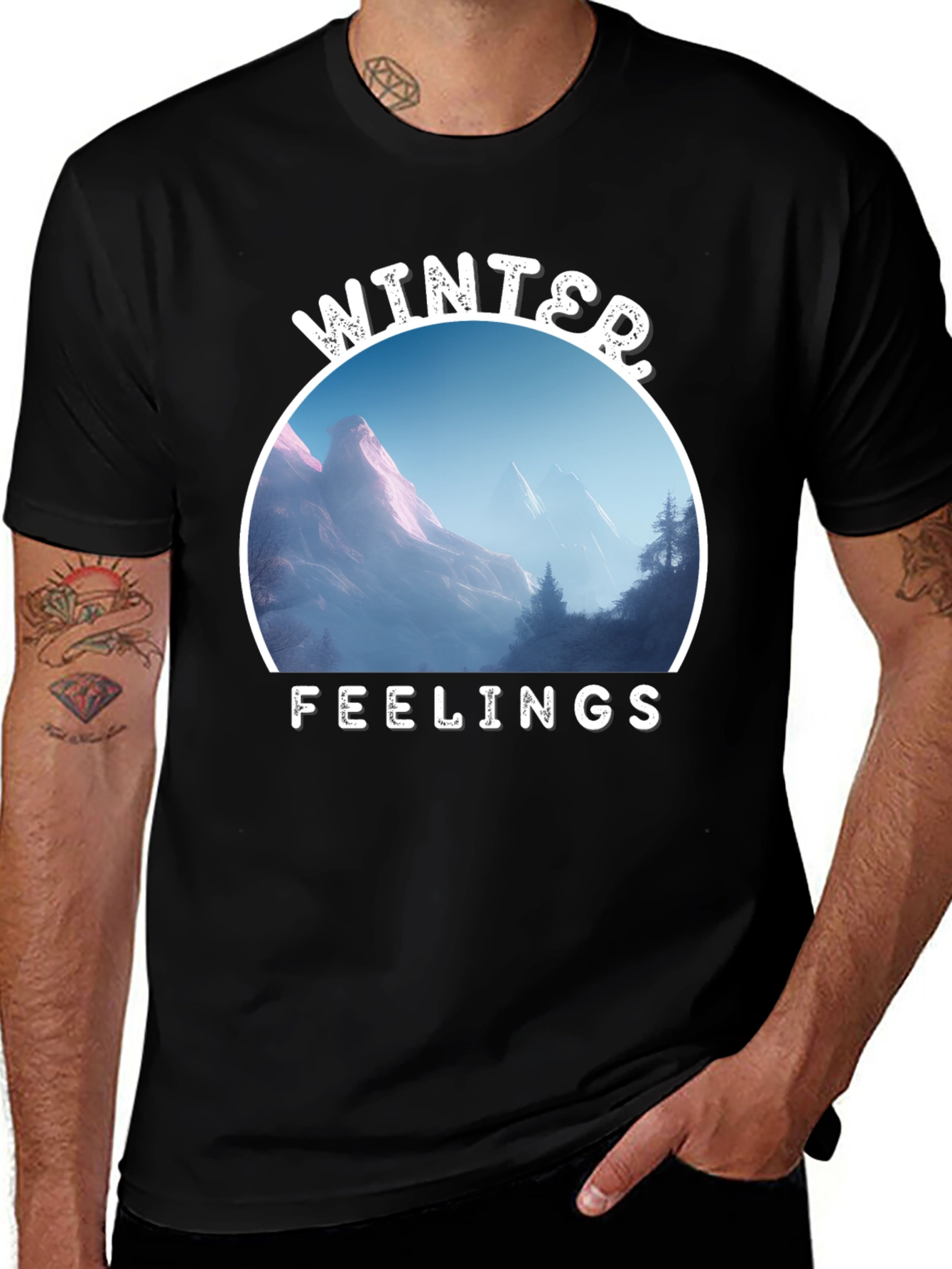 Winter Feelings Mountain Scene Black Tee