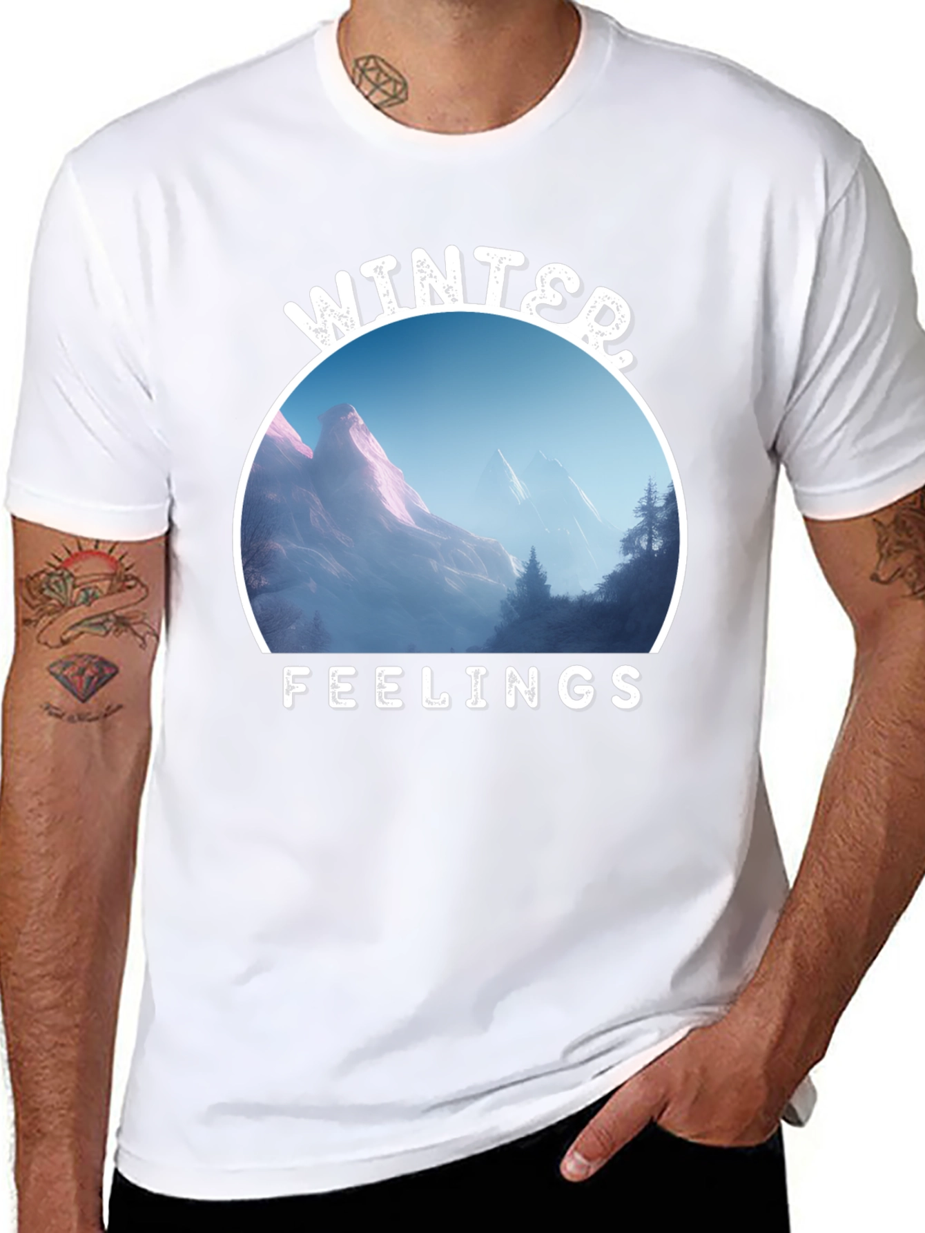 Winter Feelings Mountain Scene Black Tee