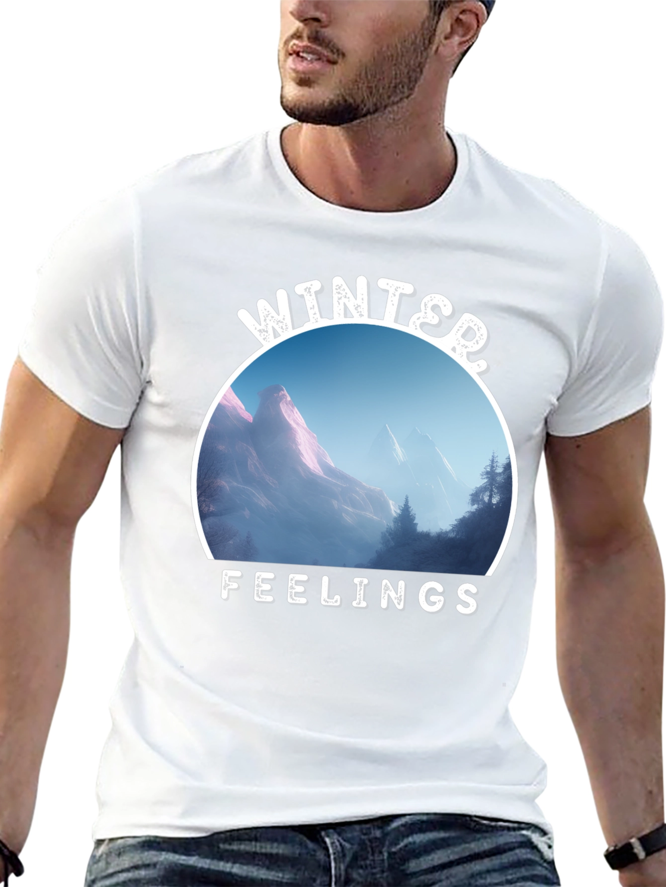 Winter Feelings Mountain Scene Black Tee