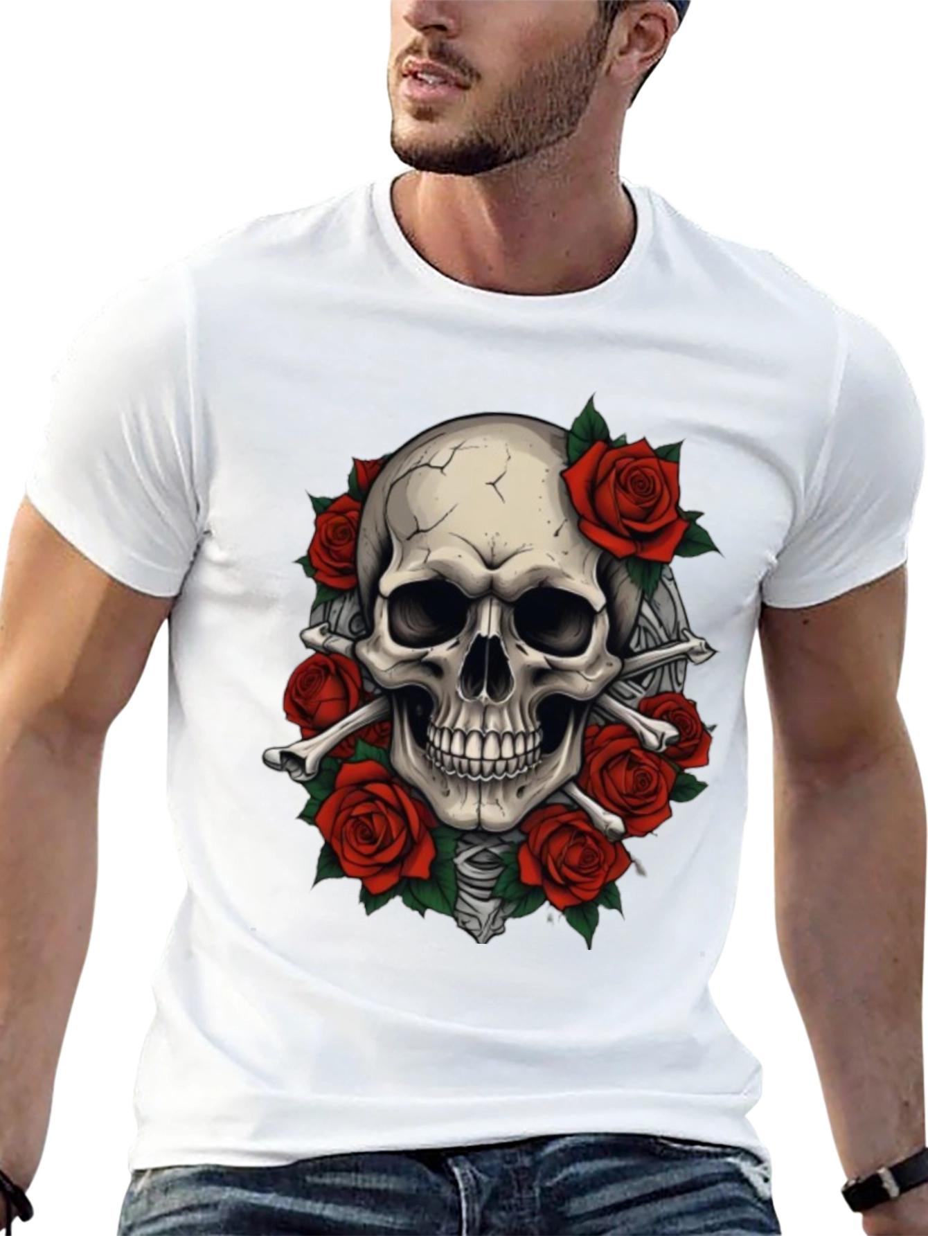 Skull & Roses Graphic T-Shirt - Goth Style