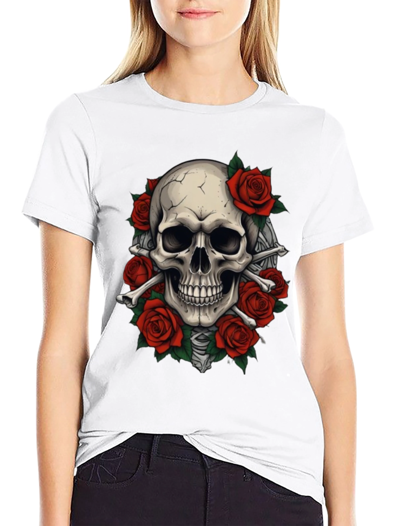 Skull & Roses Graphic T-Shirt - Goth Style