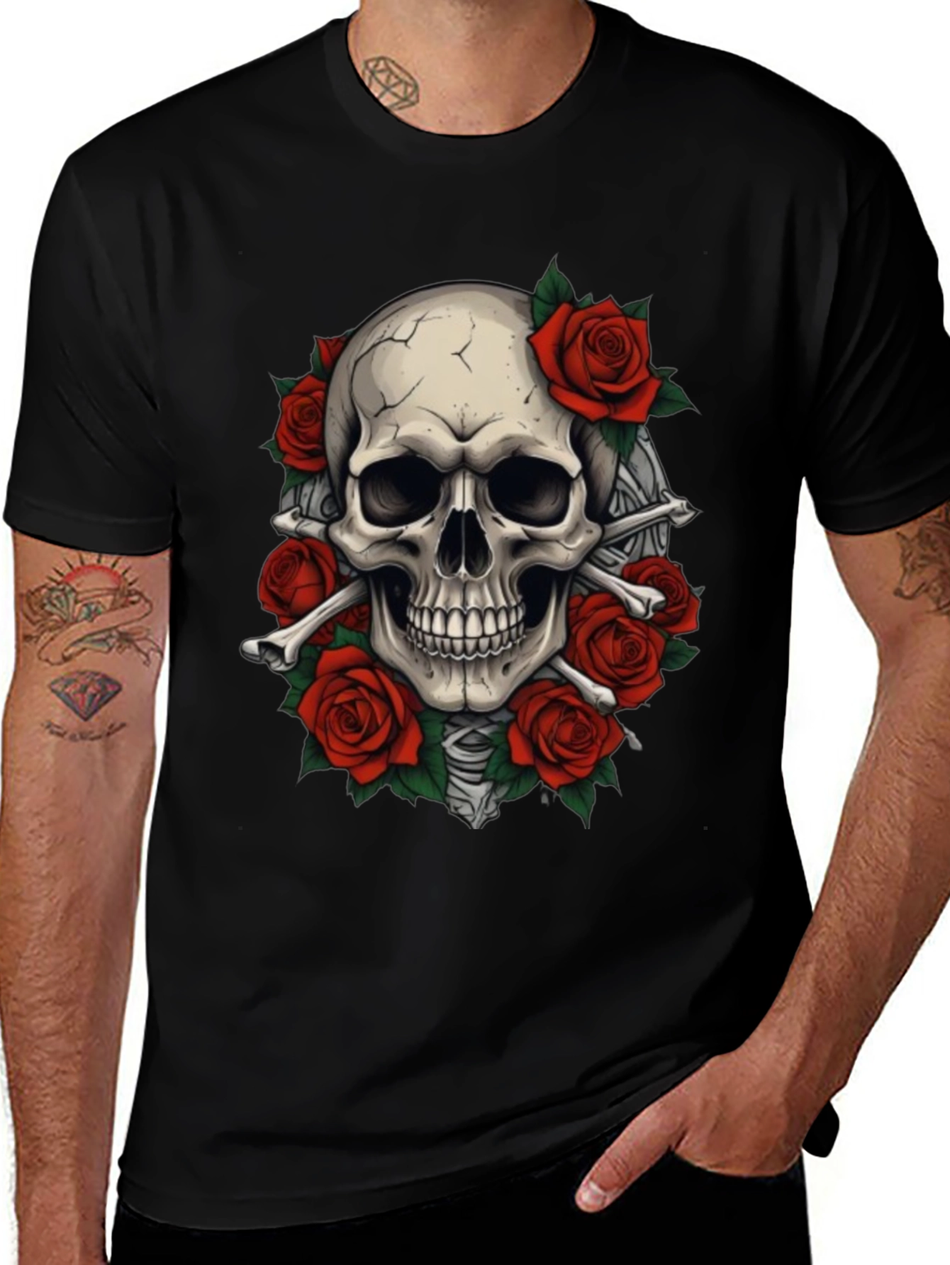 Skull & Roses Graphic T-Shirt - Goth Style
