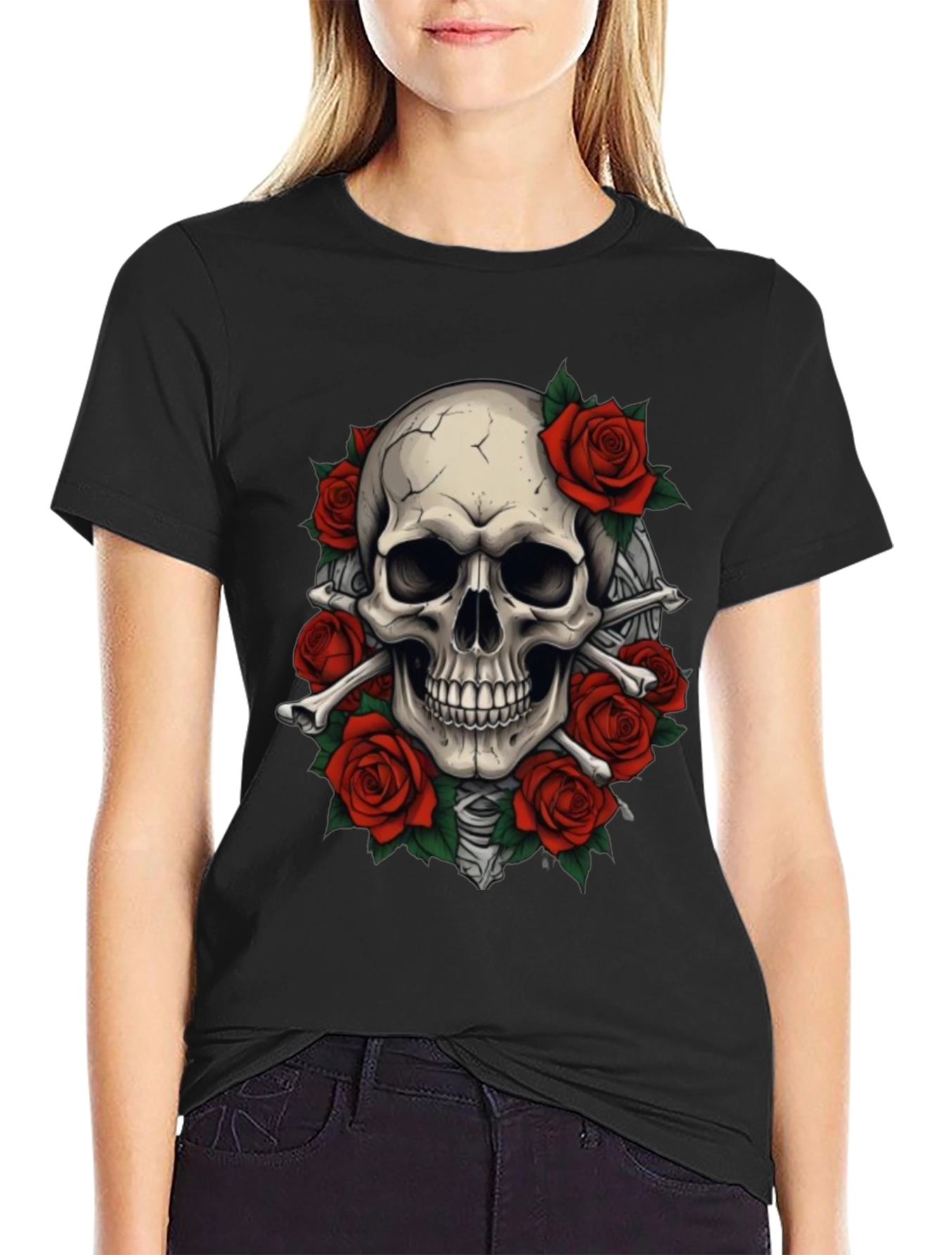 Skull & Roses Graphic T-Shirt - Goth Style