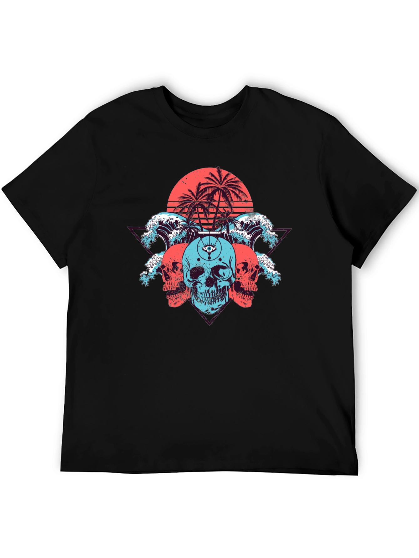 Skull Beach Graphic Tee - Black Cotton T-Shirt
