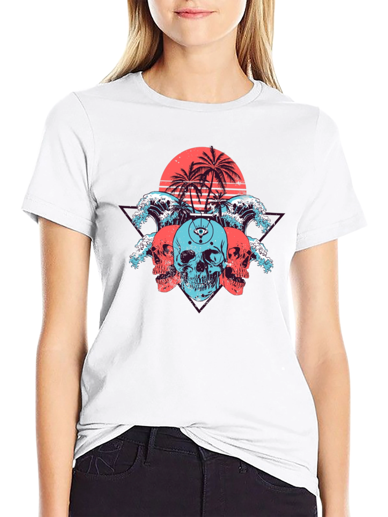 Skull Beach Graphic Tee - Black Cotton T-Shirt