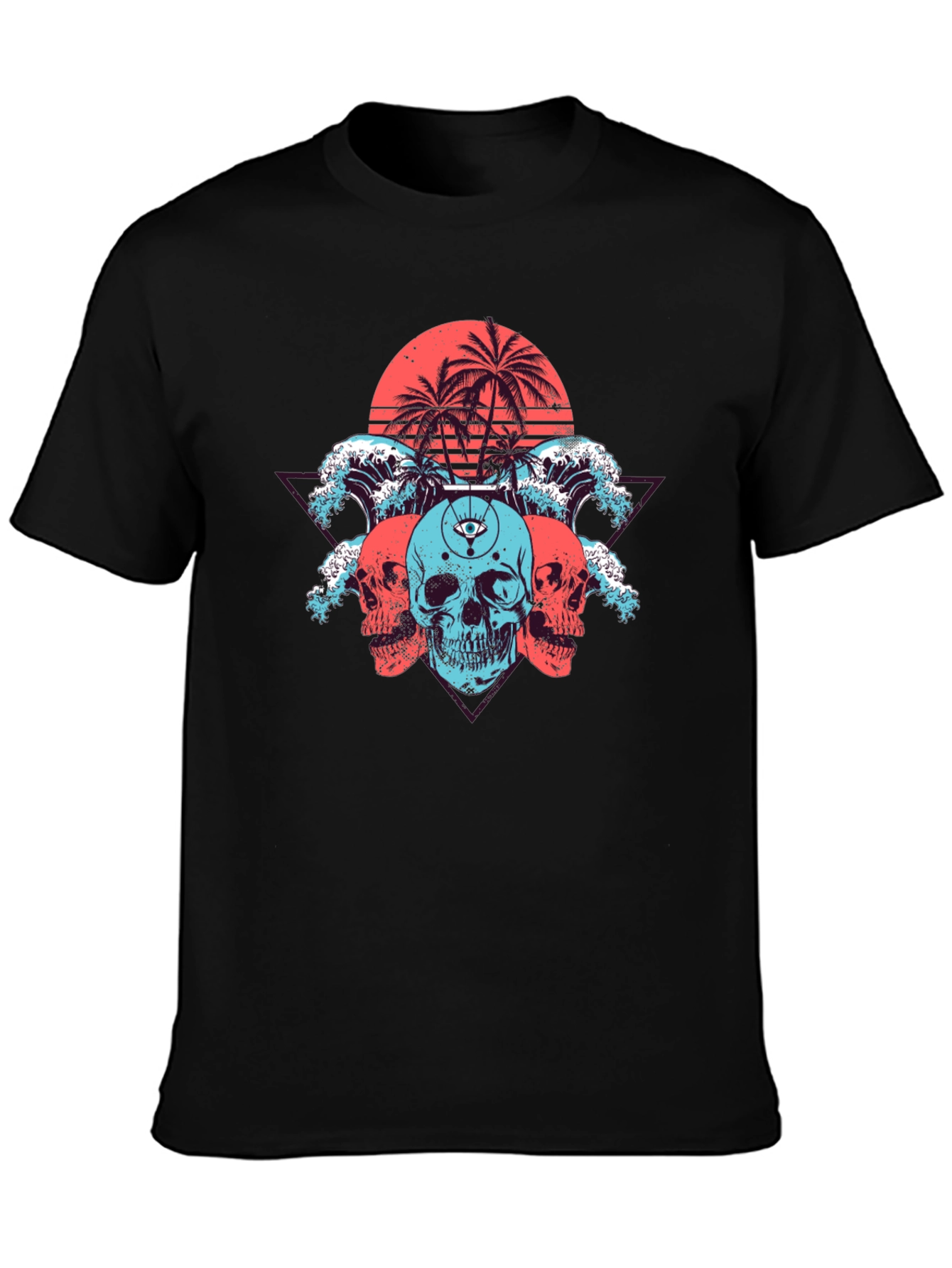Skull Beach Graphic Tee - Black Cotton T-Shirt