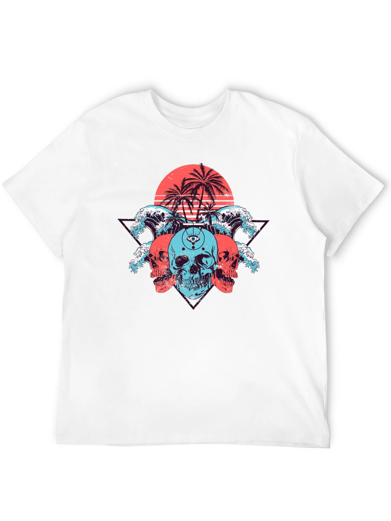 Skull Beach Graphic Tee - Black Cotton T-Shirt