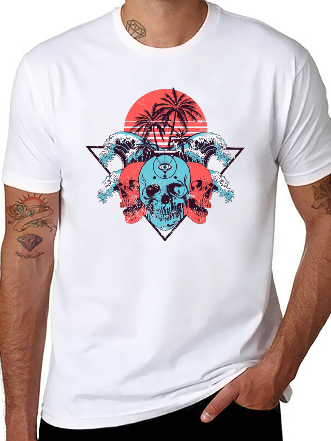 Skull Beach Graphic Tee - Black Cotton T-Shirt