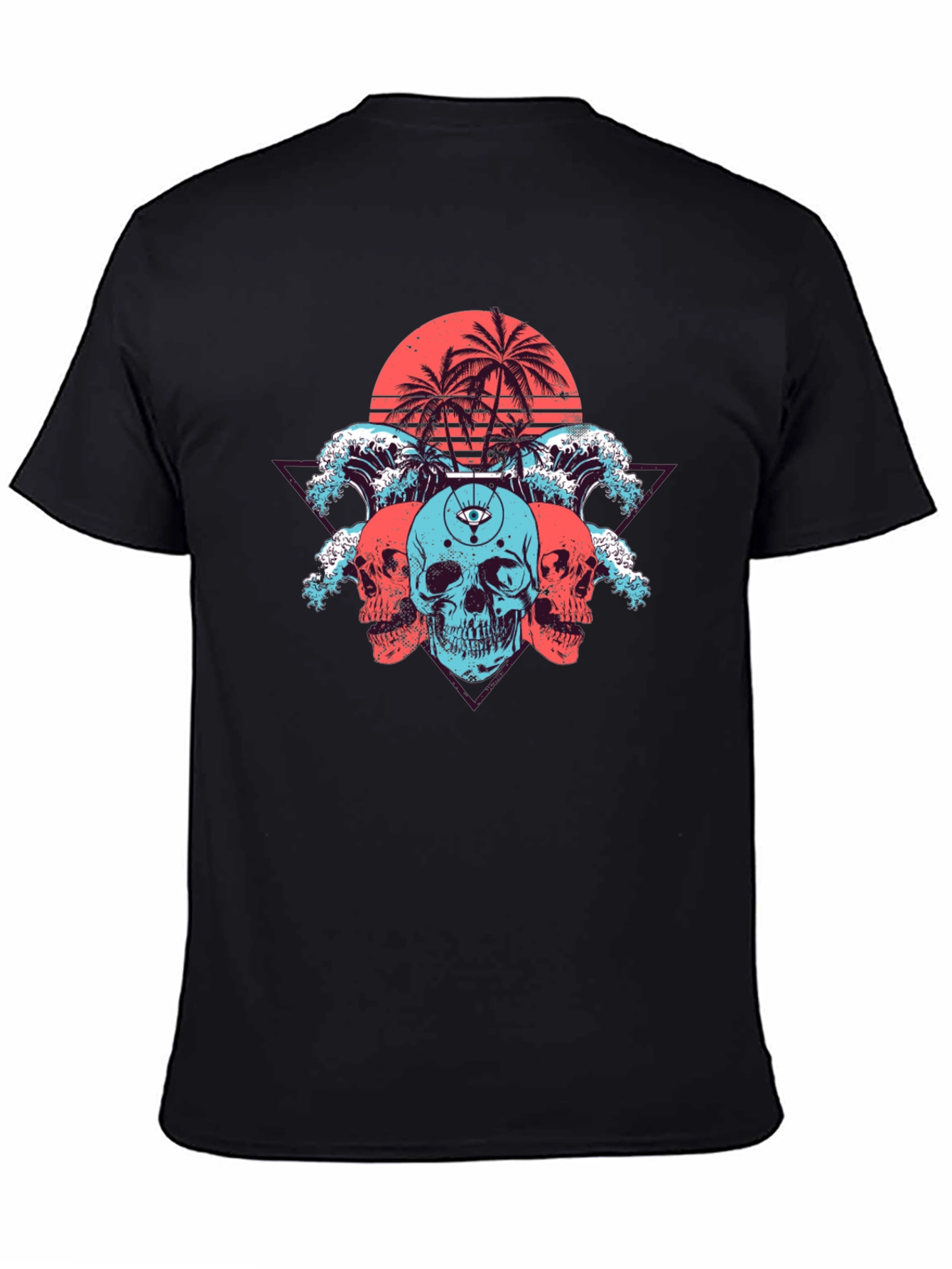 Skull Beach Graphic Tee - Black Cotton T-Shirt