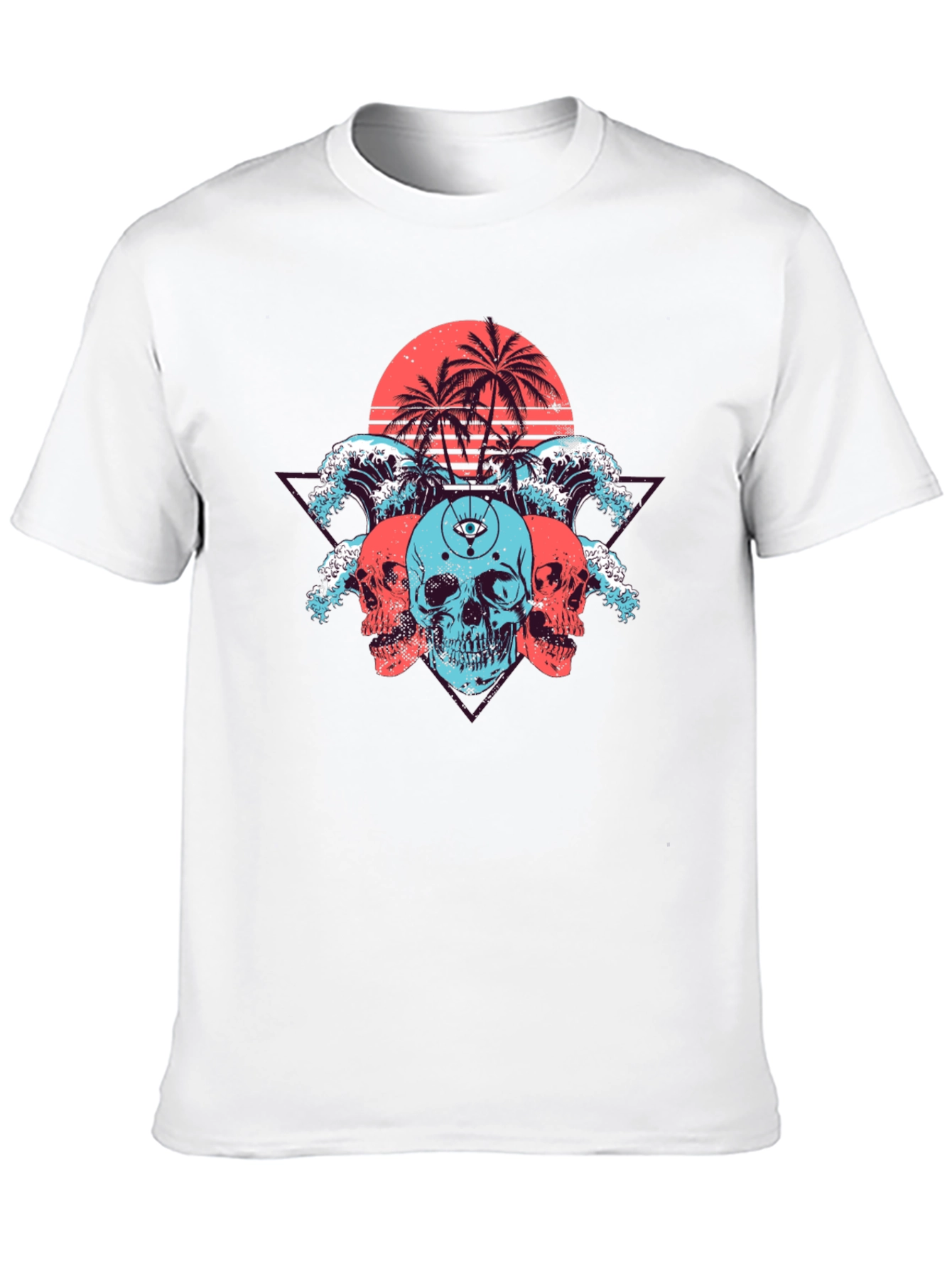 Skull Beach Graphic Tee - Black Cotton T-Shirt