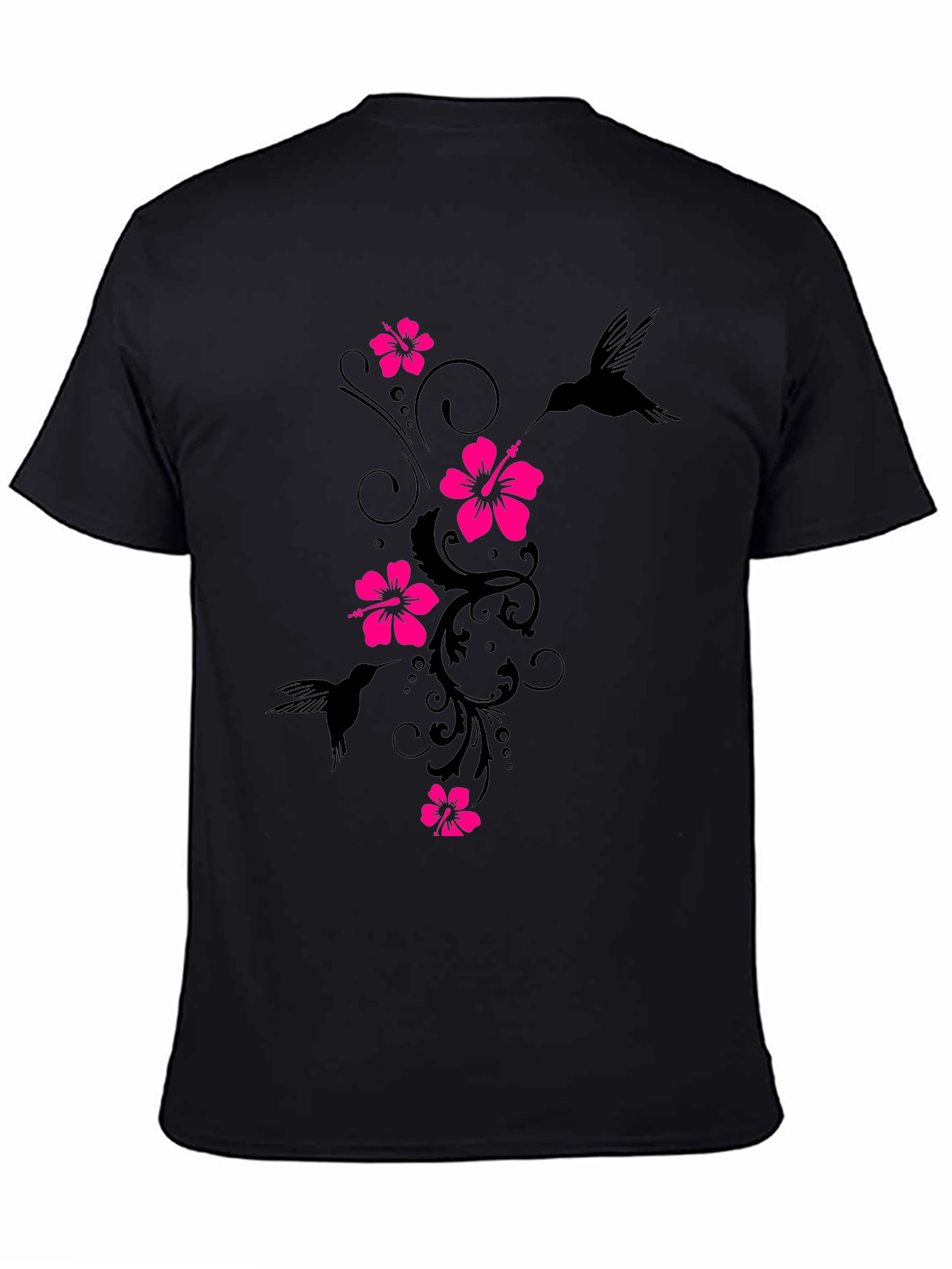 Black Floral Hummingbird Graphic Tee