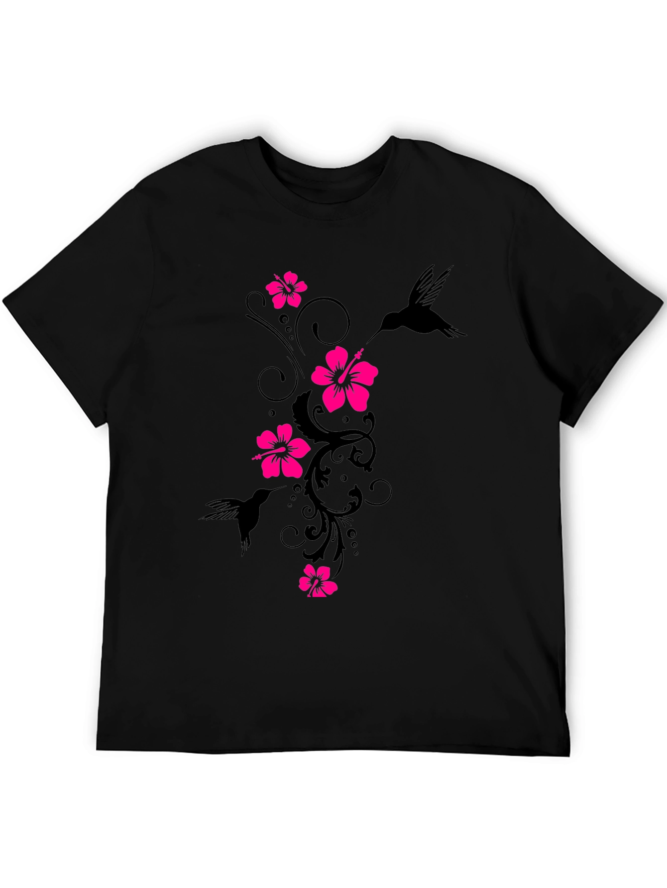 Black Floral Hummingbird Graphic Tee