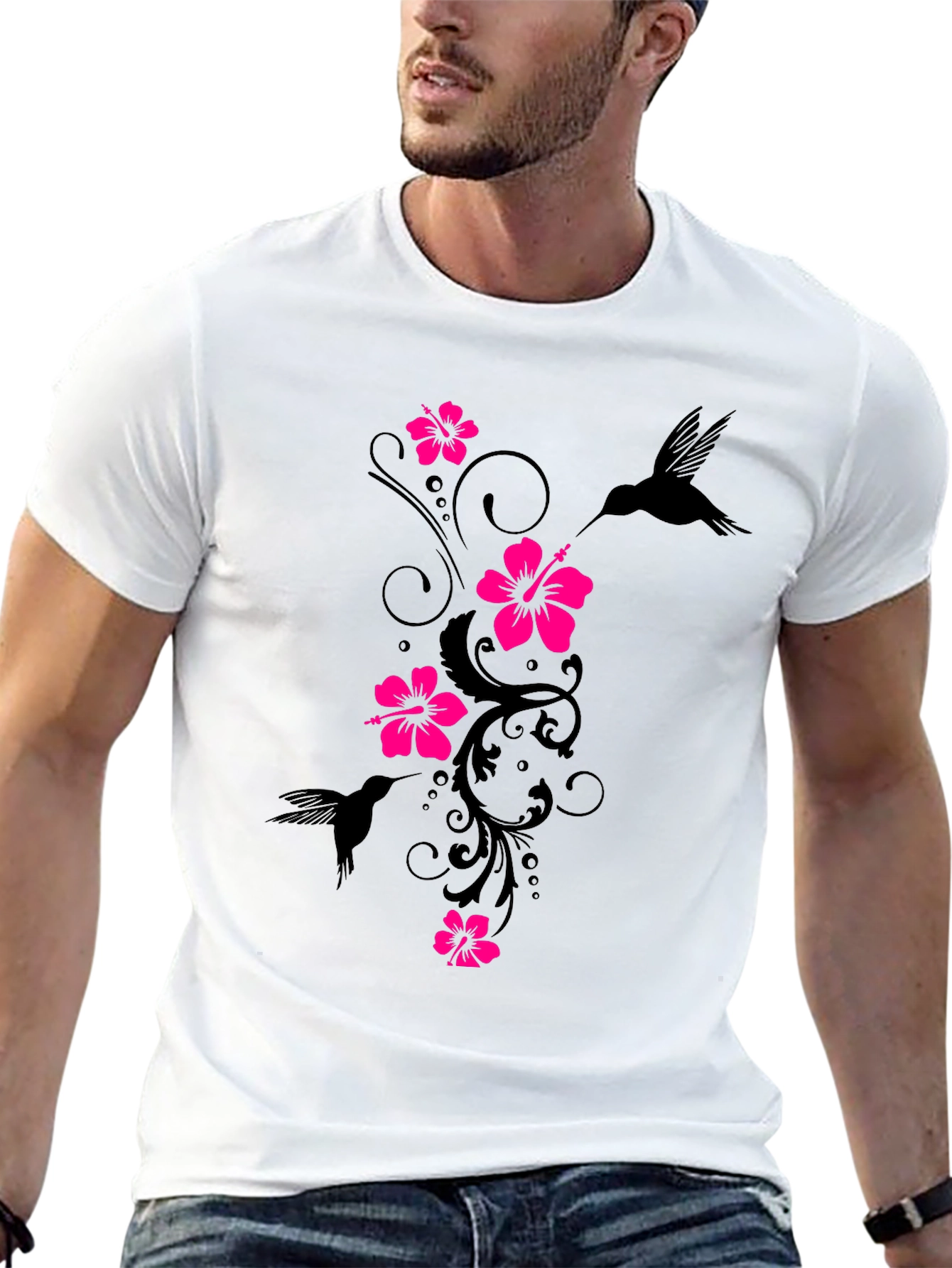 Black Floral Hummingbird Graphic Tee