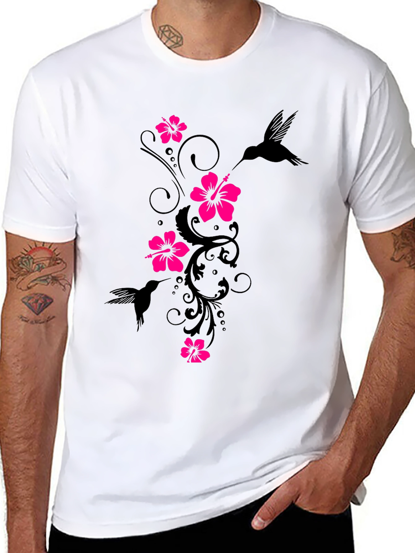 Black Floral Hummingbird Graphic Tee