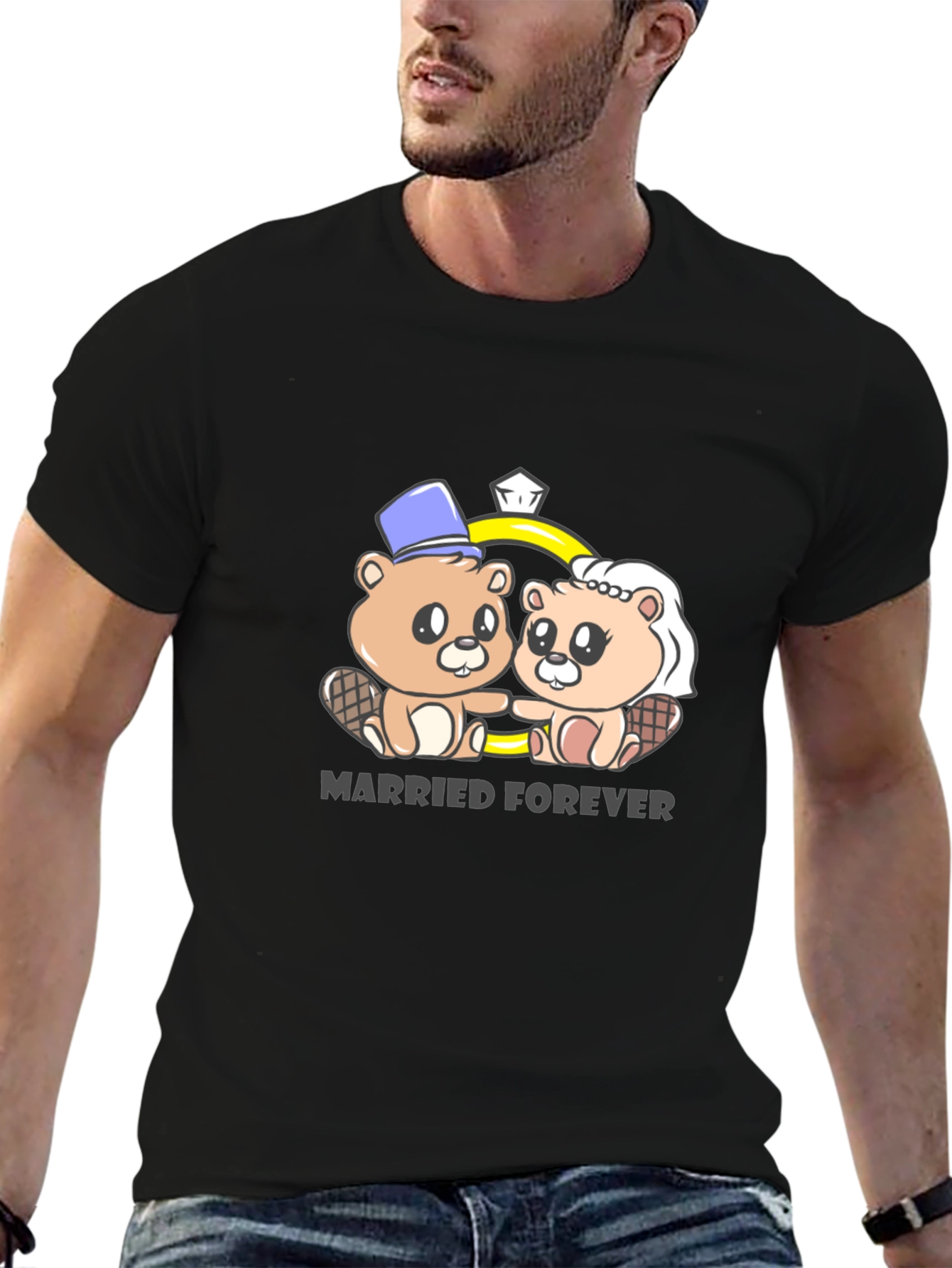 Married Forever Beaver Couple Graphic Tee
