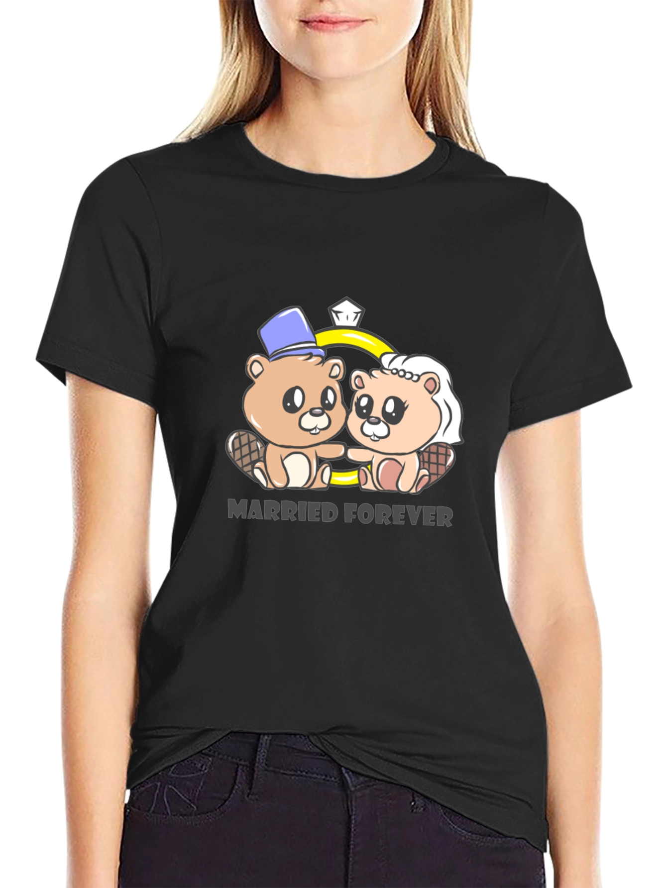 Married Forever Beaver Couple Graphic Tee