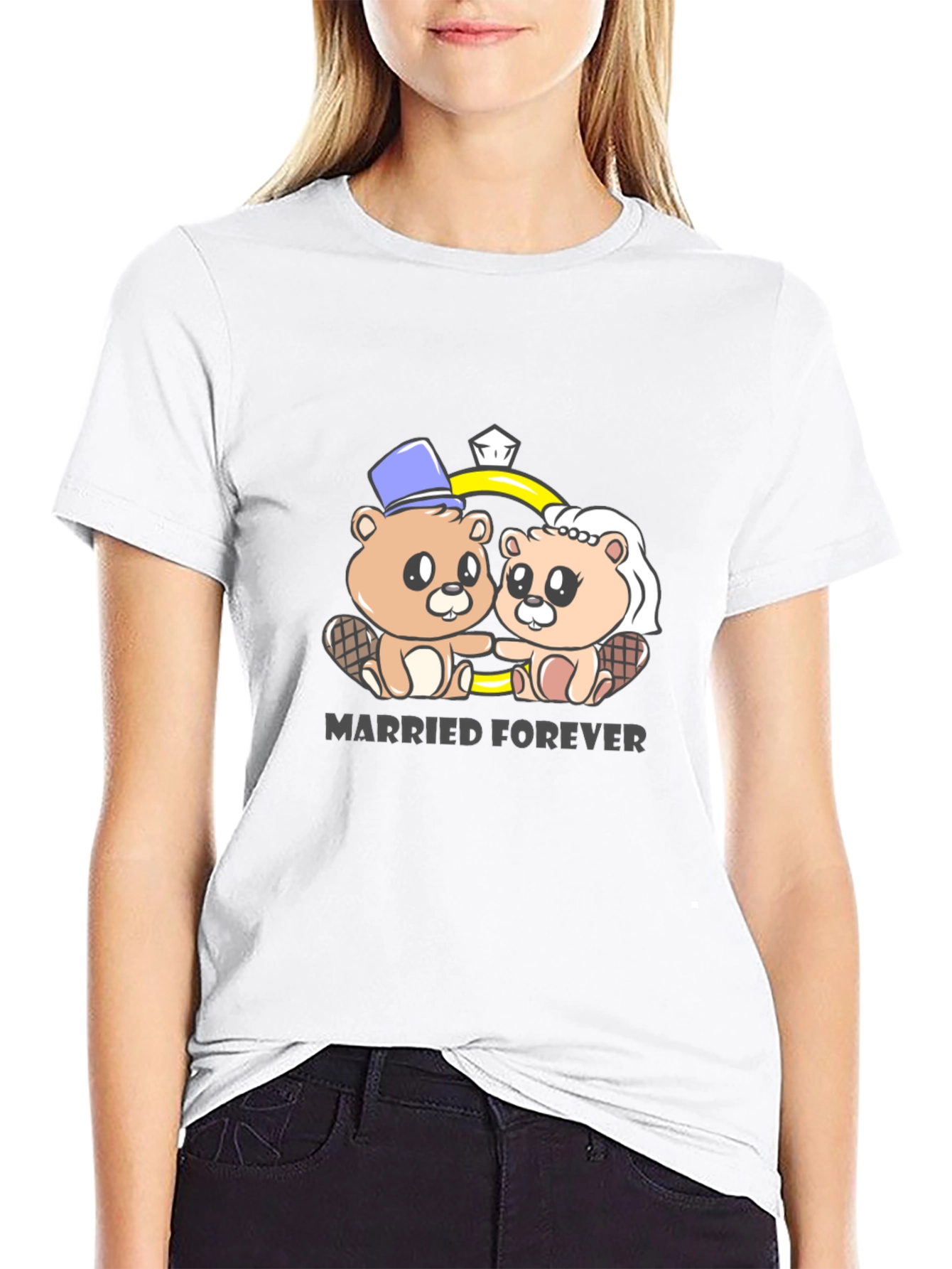 Married Forever Beaver Couple Graphic Tee
