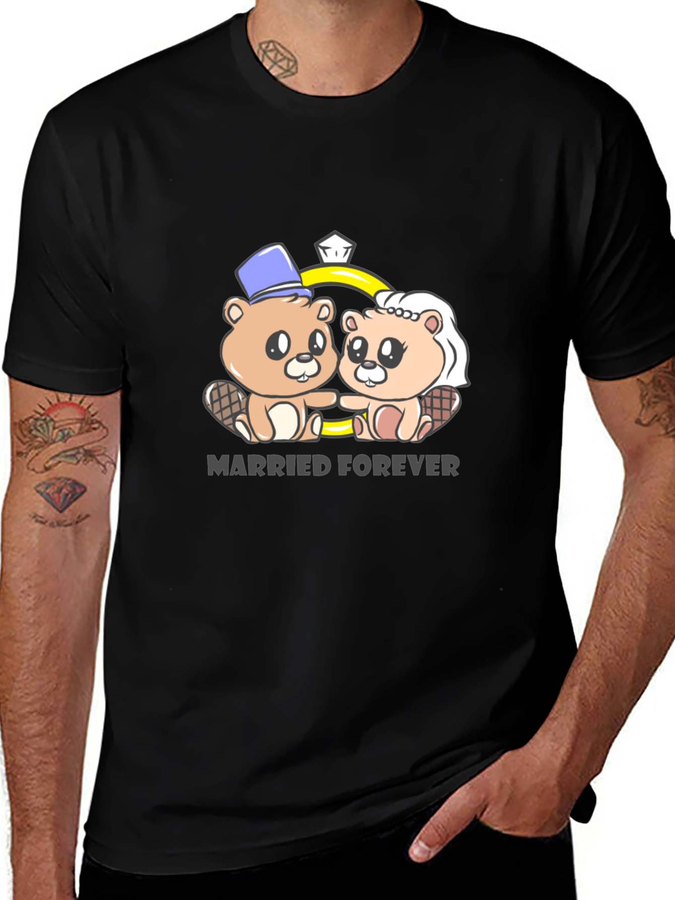 Married Forever Beaver Couple Graphic Tee