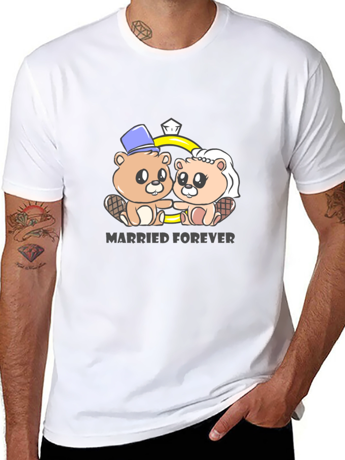 Married Forever Beaver Couple Graphic Tee