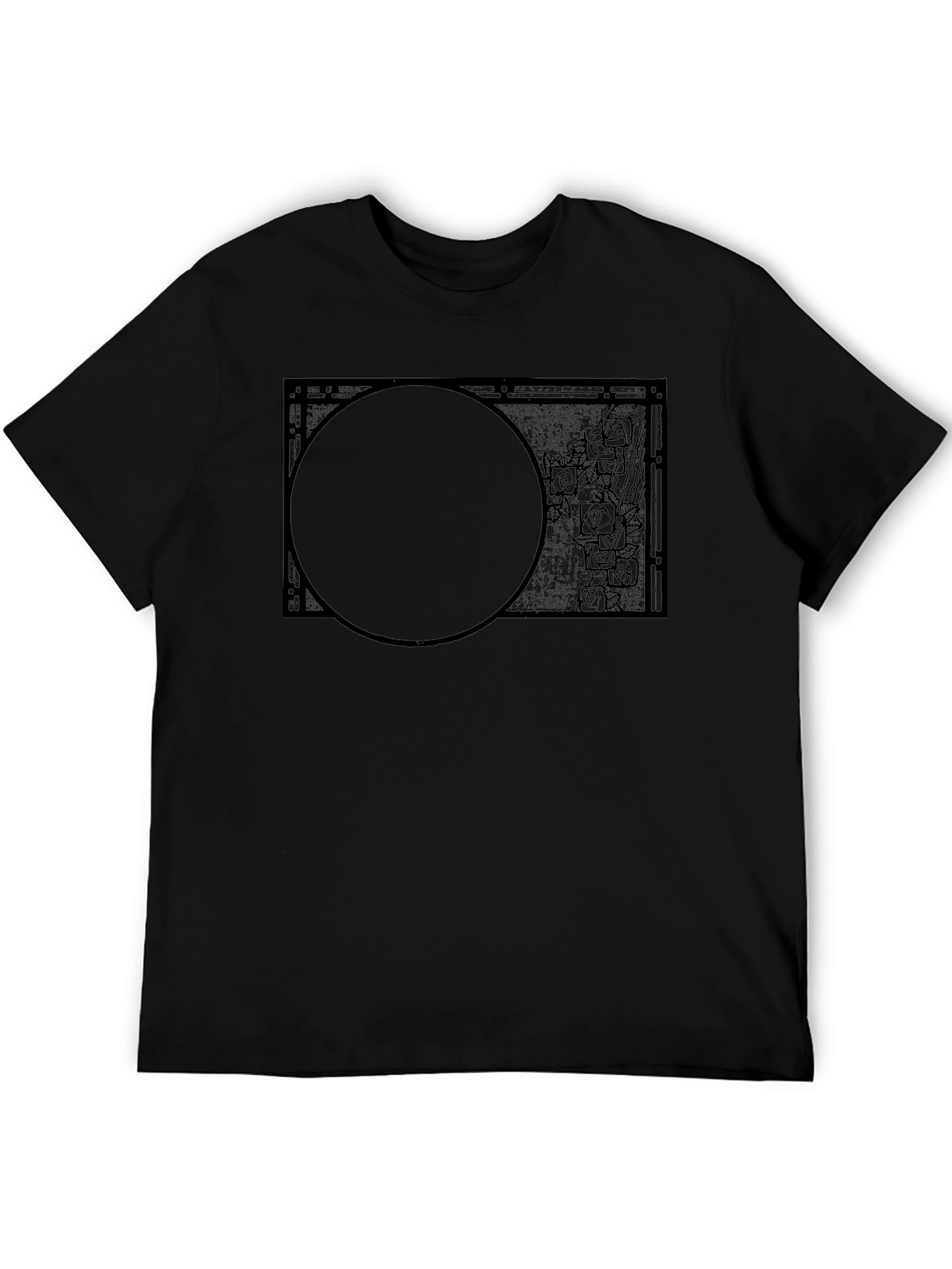Abstract Rose Circle Graphic Black T-Shirt