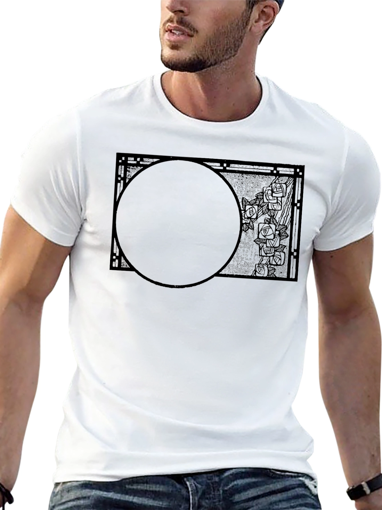 Abstract Rose Circle Graphic Black T-Shirt