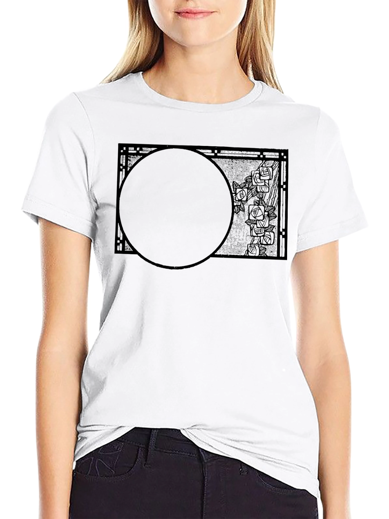 Abstract Rose Circle Graphic Black T-Shirt