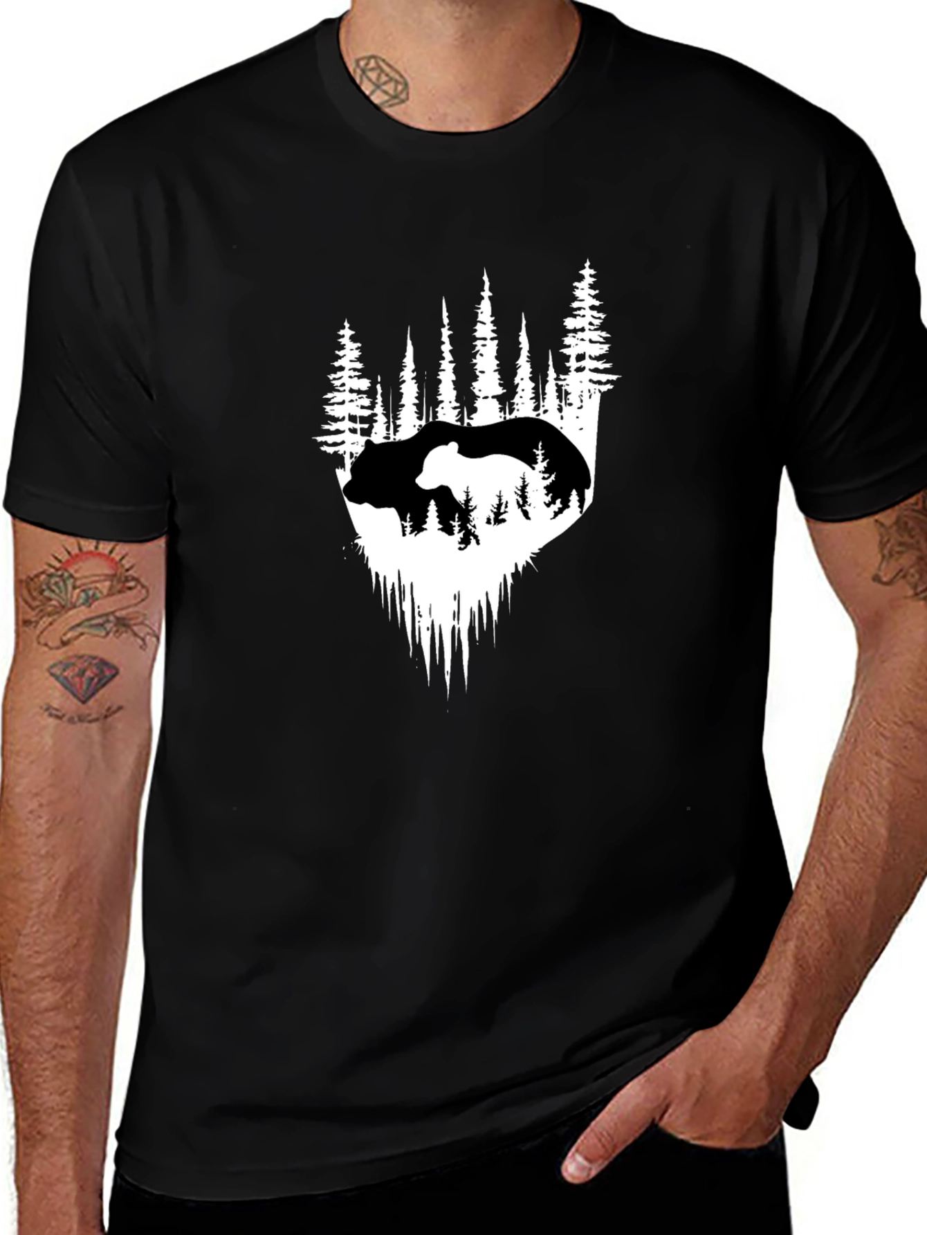 Nature Bear Graphic Tee - Black Casual T-Shirt