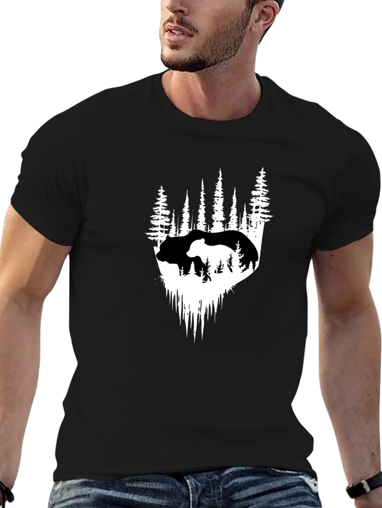 Nature Bear Graphic Tee - Black Casual T-Shirt