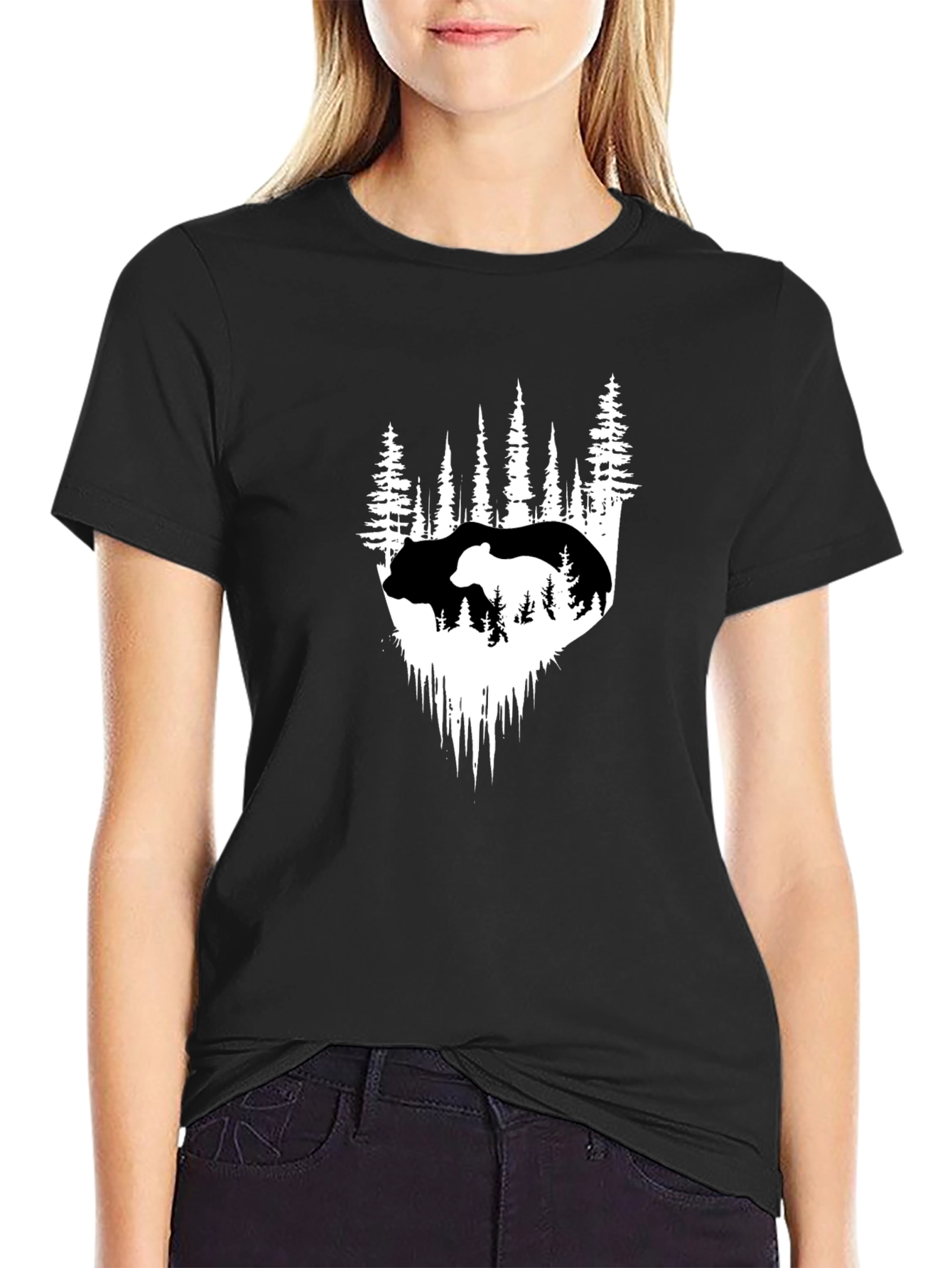 Nature Bear Graphic Tee - Black Casual T-Shirt