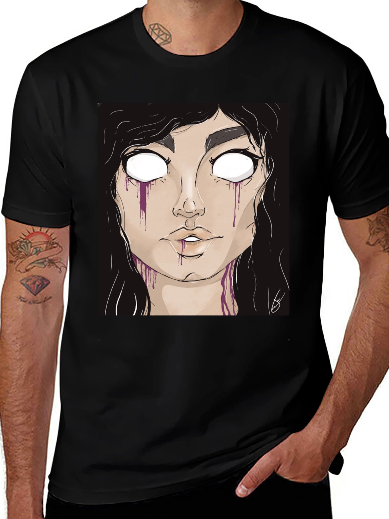 Gothic Girl Graphic Tee - Black Cotton T-Shirt