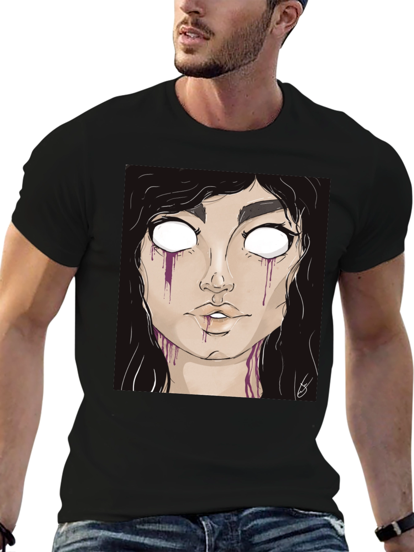 Gothic Girl Graphic Tee - Black Cotton T-Shirt