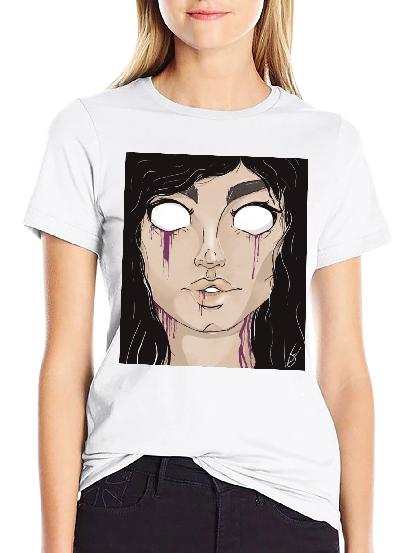 Gothic Girl Graphic Tee - Black Cotton T-Shirt