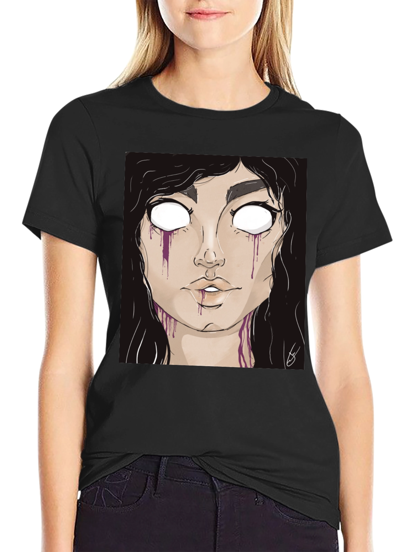 Gothic Girl Graphic Tee - Black Cotton T-Shirt