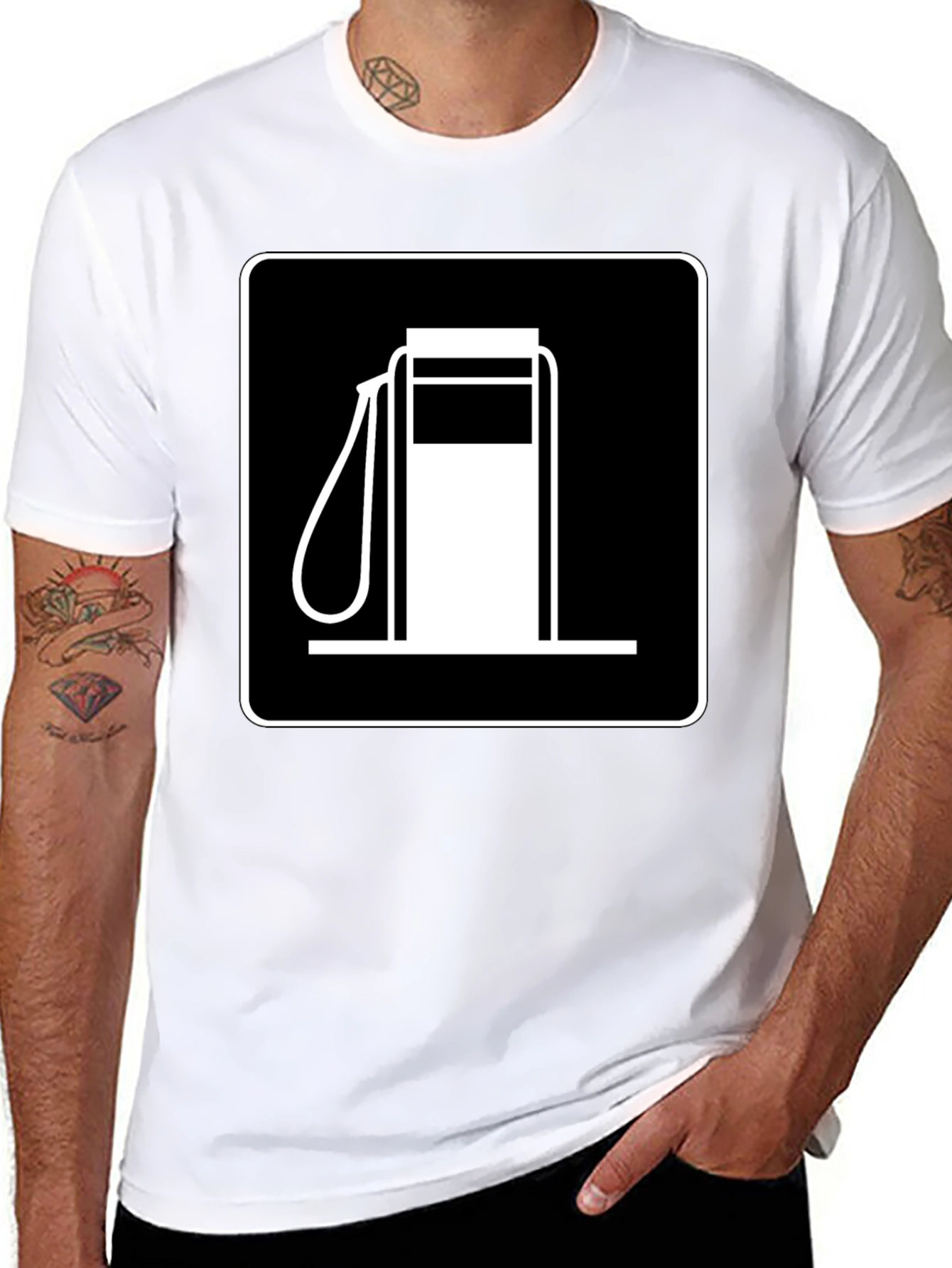 Gas Station Sign Graphic Tee - Black Cotton T-Shirt
