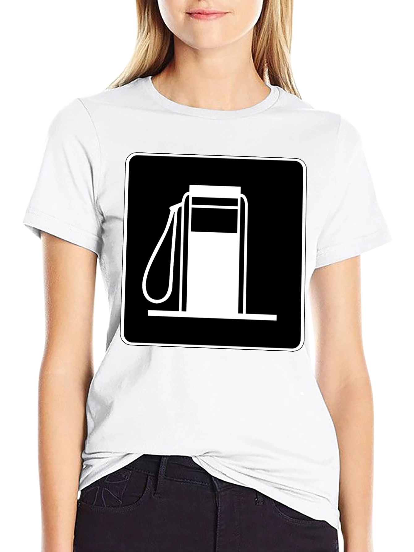 Gas Station Sign Graphic Tee - Black Cotton T-Shirt