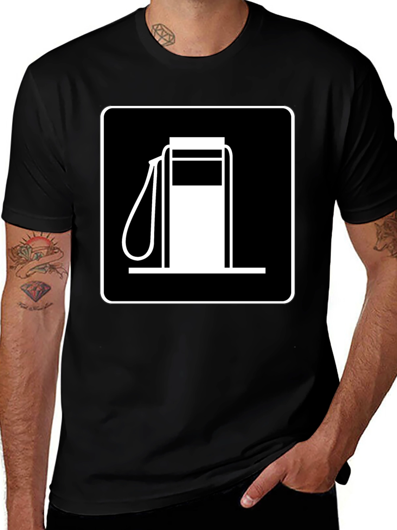 Gas Station Sign Graphic Tee - Black Cotton T-Shirt