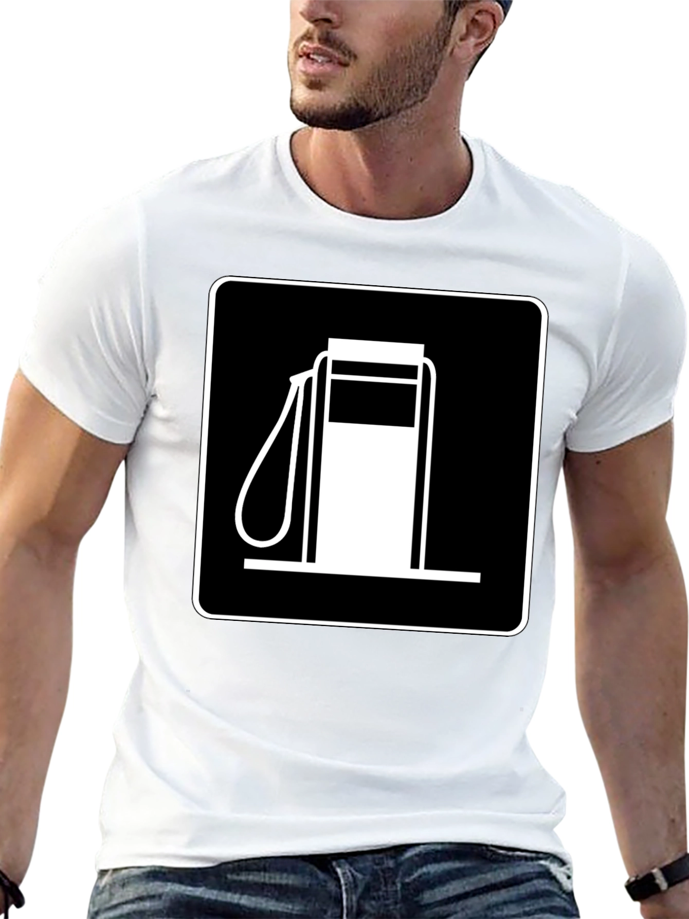 Gas Station Sign Graphic Tee - Black Cotton T-Shirt