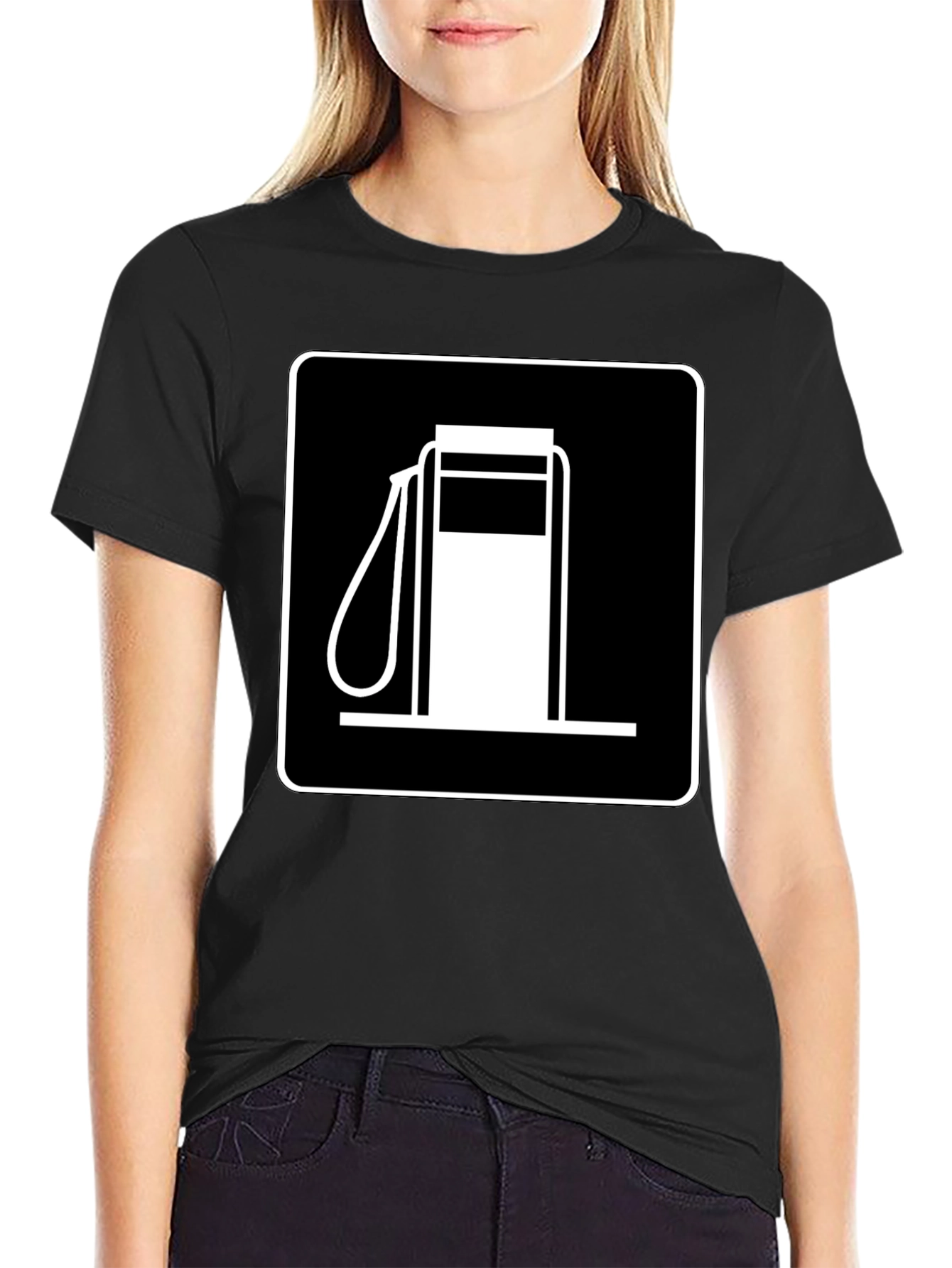 Gas Station Sign Graphic Tee - Black Cotton T-Shirt
