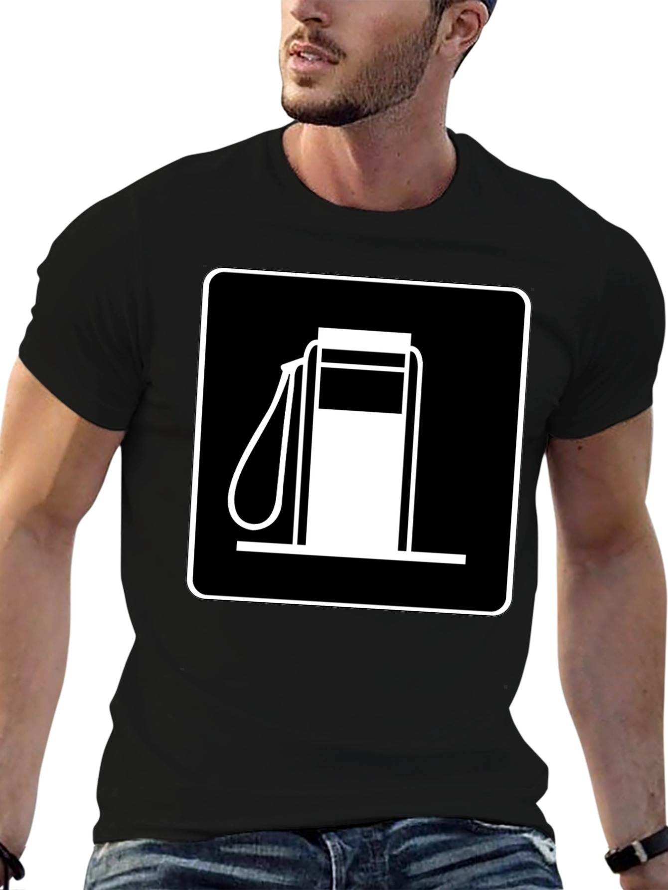 Gas Station Sign Graphic Tee - Black Cotton T-Shirt